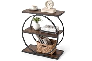 VEVOR End Table, 3-Tier Narrow Side Table with Open Storage Shelves, Modern Nightstand Bedside Desk with Round Metal Frame, W