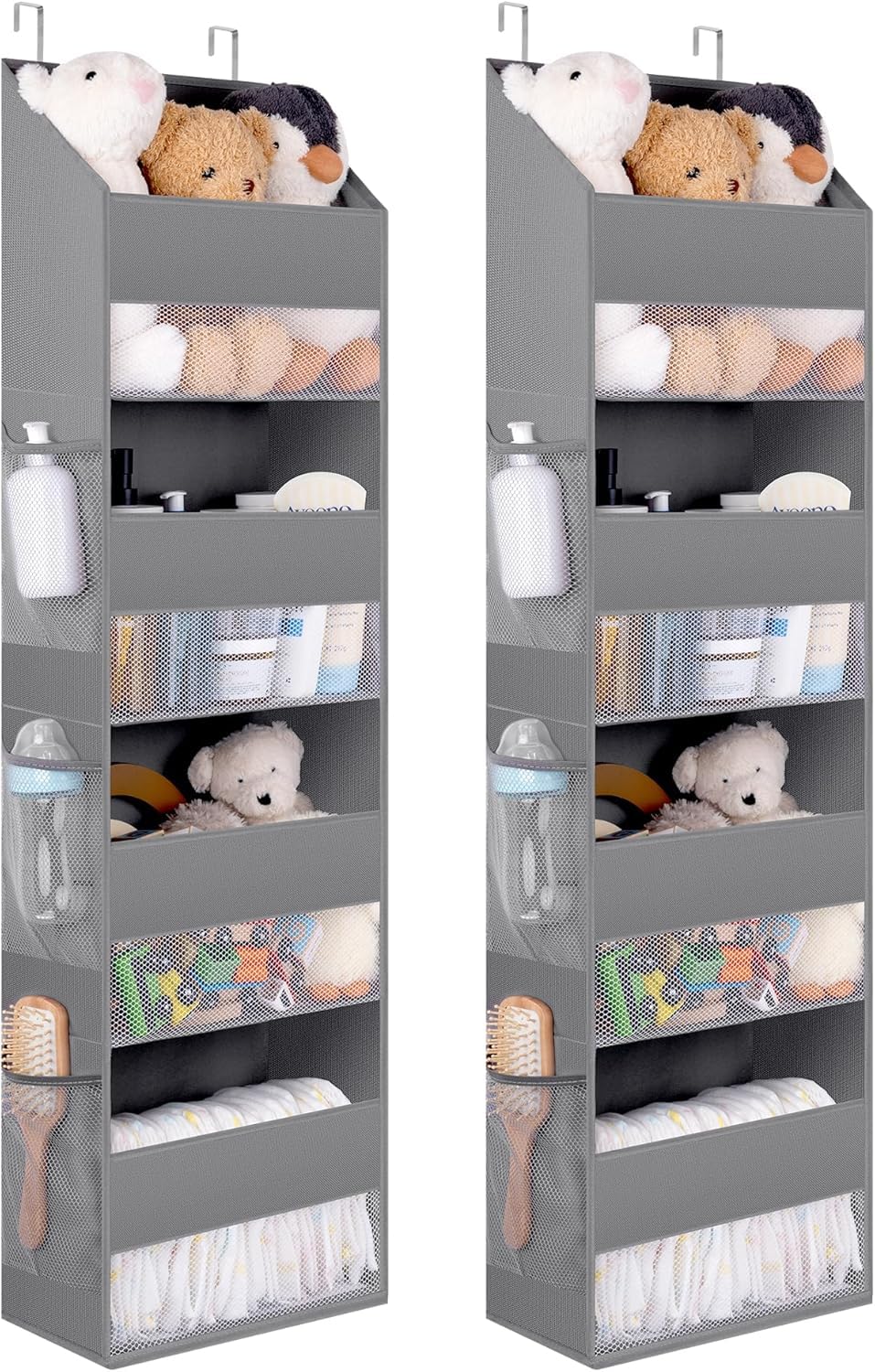 GRANNY SAYS 4-Shelf Over the Door Storage Organiser, Pack of 2 Back of Door Hanging Organiser, Bedroom Overdoor Shelf for Baby Clothes Toy Nappies, Grey Hanging Wardrobe Storage