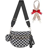 Bum Bags for Women Checkered Crossbody Bag Large Nylon Belt Purse Fanny Packs, Bonus with a Extra Strap