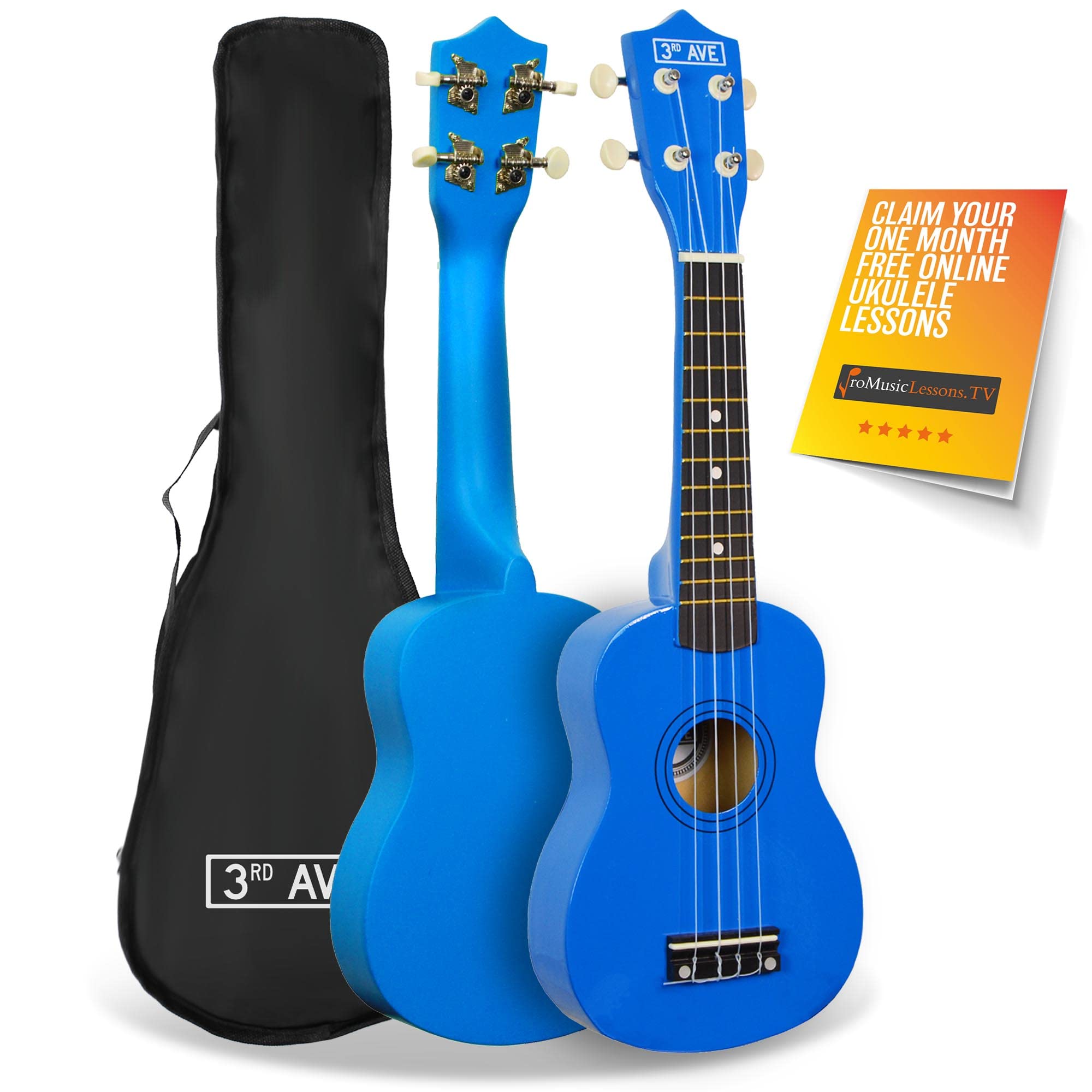 3rd Avenue Soprano Ukulele Beginner 21 Inch 4 Nylon Strings with Free Uke Bag – Blue – FREE 1 Month Online Lessons — image 1