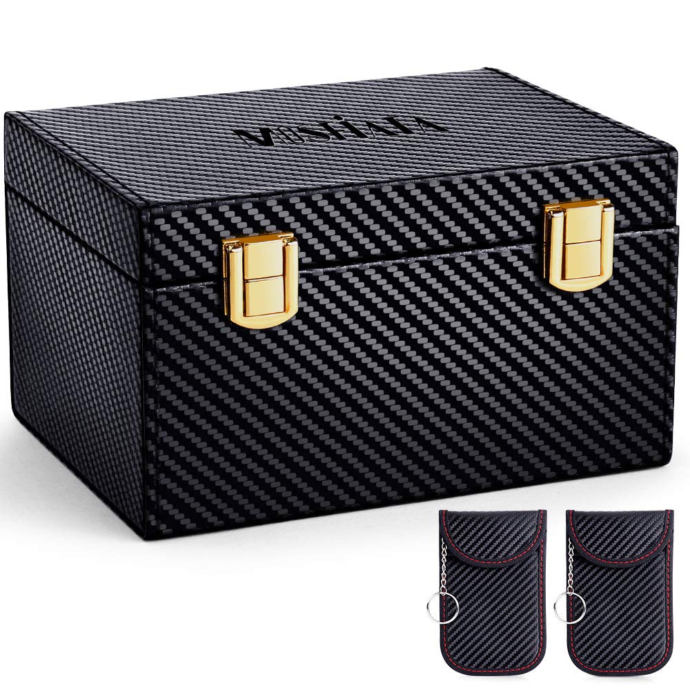 MOSFiATA Car Key Signal Blocker Box with 2 Pack Faraday Pouch, Large Faraday Boxes for Keys Phones RFID Blocking Case Key Safe Case, Fob Storage Box Keyless Cars Security Anti Theft Protector Bags