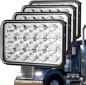 Classic 4X6 Inch Ultra Bright Led headlights for for H4651 H4652 H4656 H4666 H6545 Freightliner Kenworth Peterbilt International Volvo Sterling Western Star Mack(Black 4Pcs)