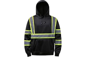 DPSAFETY High visibility Hoodie for Men,Class3 Hi Vis Hoodie Pullover，Reflective Hooded Hood,Construction work Safety Sweatshirt with Large front Pocket for Men/Women BLACK,2XL