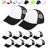 OKBA 10 Pack Sublimation Blank Baseball Cap Adjustable Hat Polyester Mesh Trucker Hats for Men and Women (US, Alpha, One Size, 3X-Large, Standard, Black and White hat *10PCS)