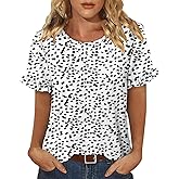CRAZY GRID Women's Shirts Summer Casual Crewneck Short Sleeve Blouses Cute Floral Print Tunic Tops