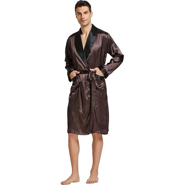 Bata De Satén Para Hombre Yruioon - Kimono Largo Con Cinturón, Ligero, Perfecto Para Casa O Dormir