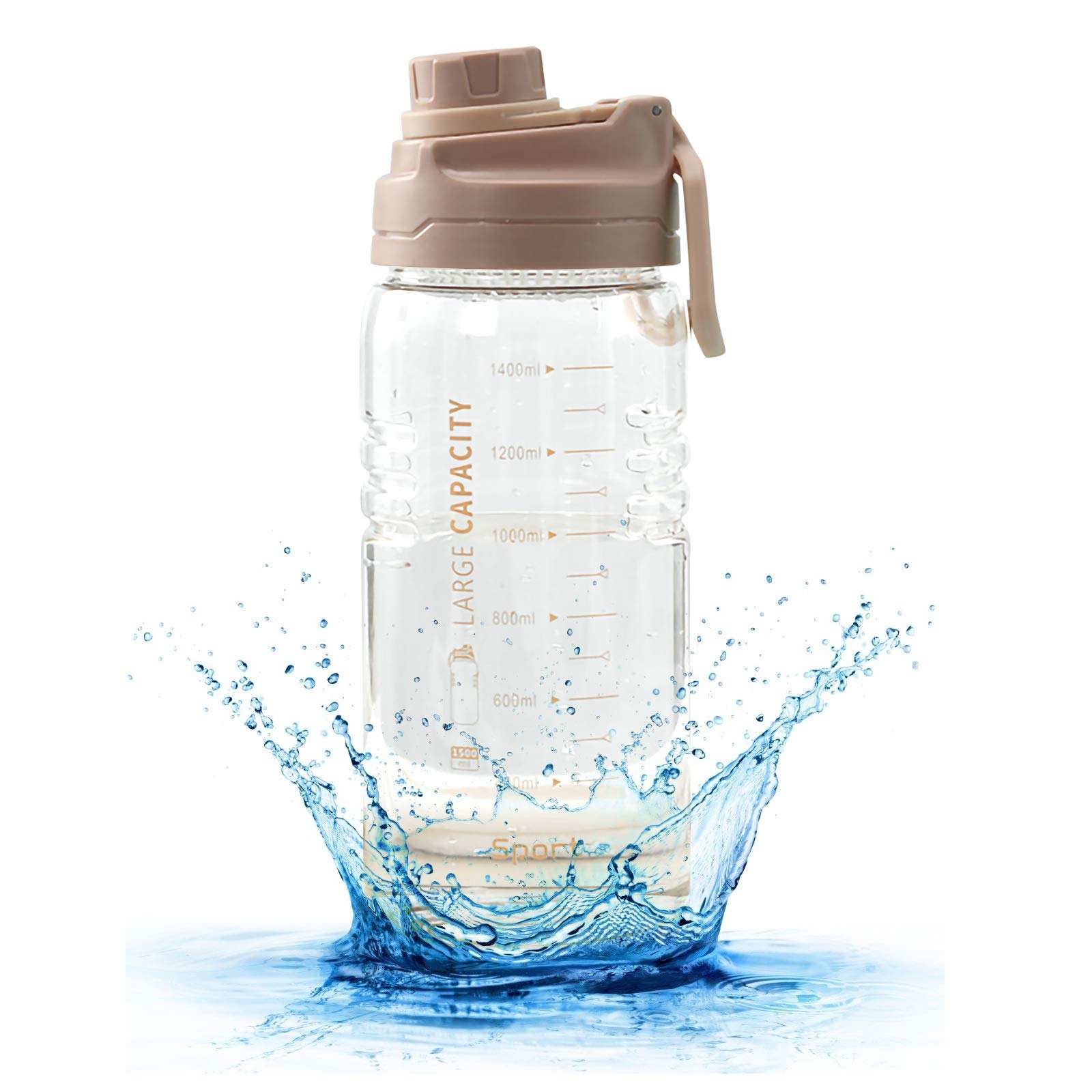 Sports Water Bottle High temperature and drop resistance - 1.5L, Tritan Plastic Eco-Friendly Drink Bottles with Filter & Time Marker, One Click Flip Lid, for School, Gym, Hiking, Bicycle