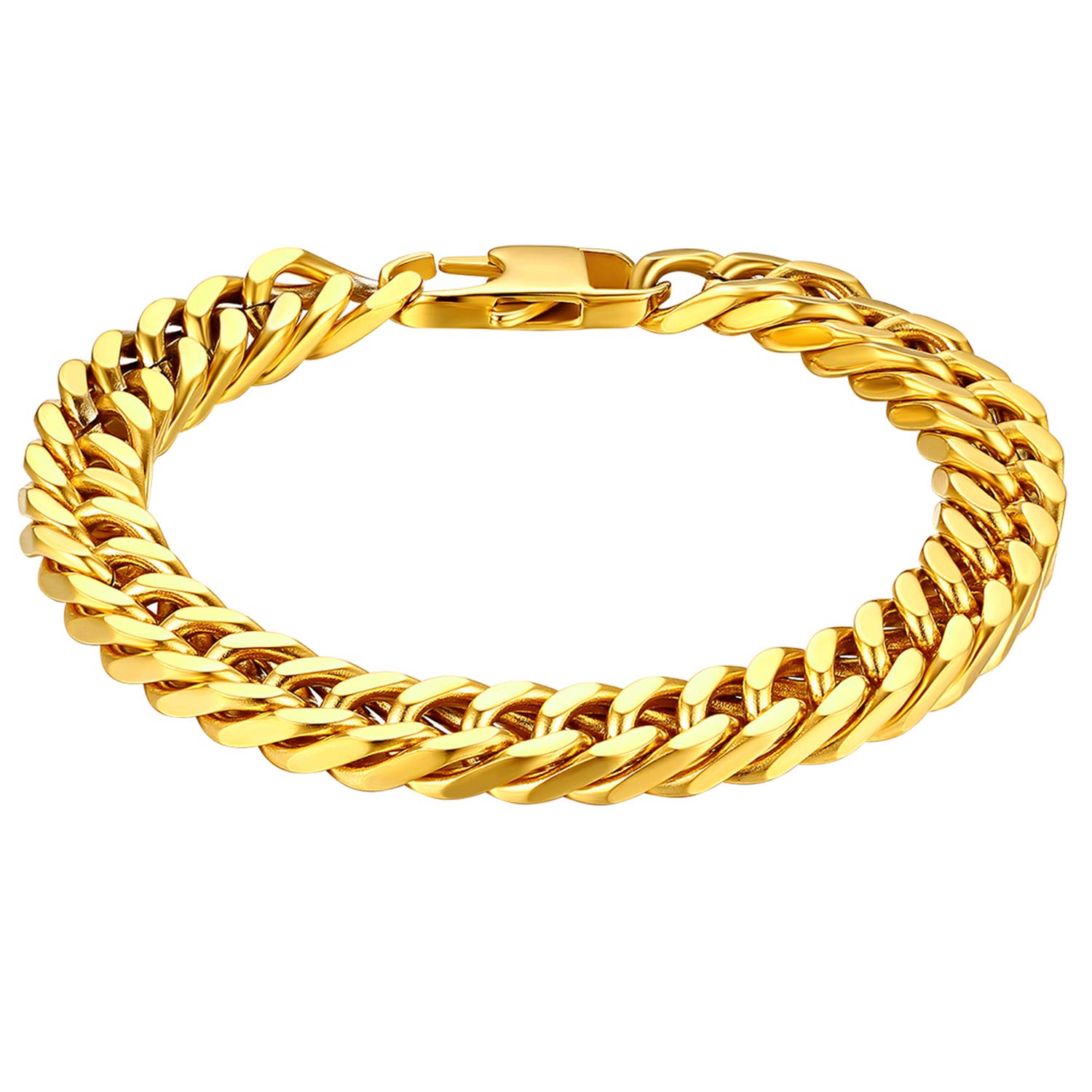 Cupimatch Mens Biker 10MM Wide Heavy Stainless Steel Curb Link Chain Bracelet Bangle 8 Inch, Silver (Gold)