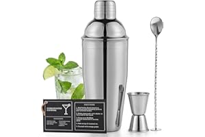 Premium Mixology Cocktail Shaker Set | 4 Piece Bar Tool Set, Silver Bar Set Cocktail Shaker Set for Drink Mixing - Includes M