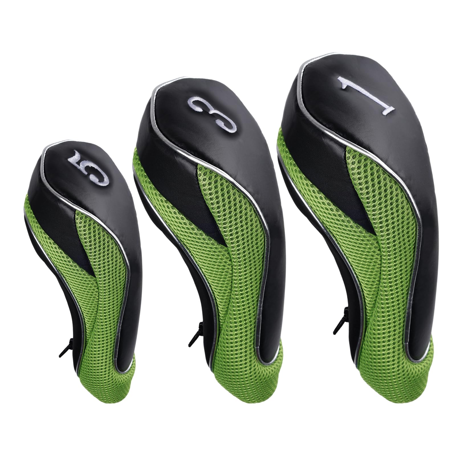 Andux Golf 460cc Driver Fairway Wood Club Head Covers with Zipper Closure Set of 3 Green