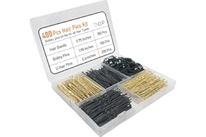 WOW DING 400 Pcs Hair Pins Kit, Including 100 Pcs Bobby Pins, 100 Pcs U Hair Pins, 200 Black Rubber Hair Bands, Hair Pin for Girls and Women, Great for All Hair Types (Black, Gold)