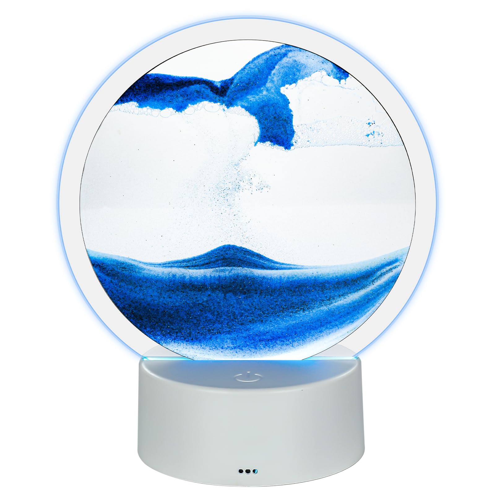 Photo 1 of VANTREEGAO Moving Sand Art Picture in Motion - Round Glass Sand Art - Relaxing Home Décor for Office and Living Space (Blue)