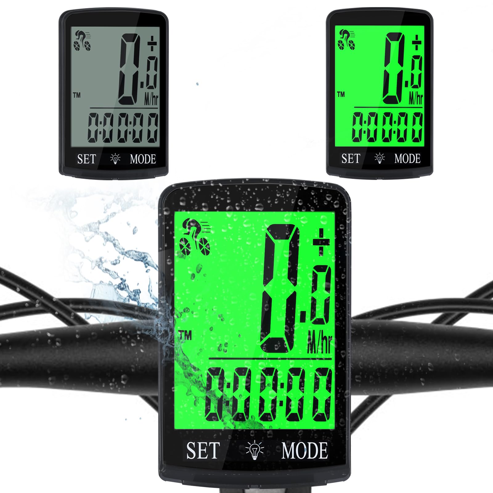 Photo 1 of DonDofla Bike Computer and Bicycle Odometer Wireless Big Secrren 3.3IN MPH KM/H Bike Speedometer with Automatic Wake-Up Cycling Old School Speed Tracker Multi-Functions (Green Backlight Color, Black)