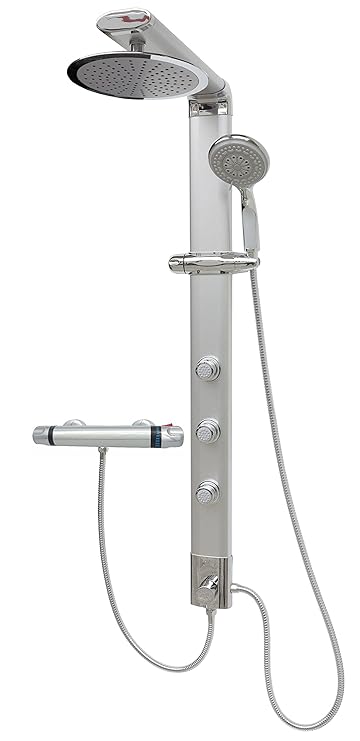 Duschpaneel mit Thermostat Brausepaneel Duschsäule Duschsystem 25cm Regendusche Duschkopf Massagedüsen Duscharmatur Eck & Wan