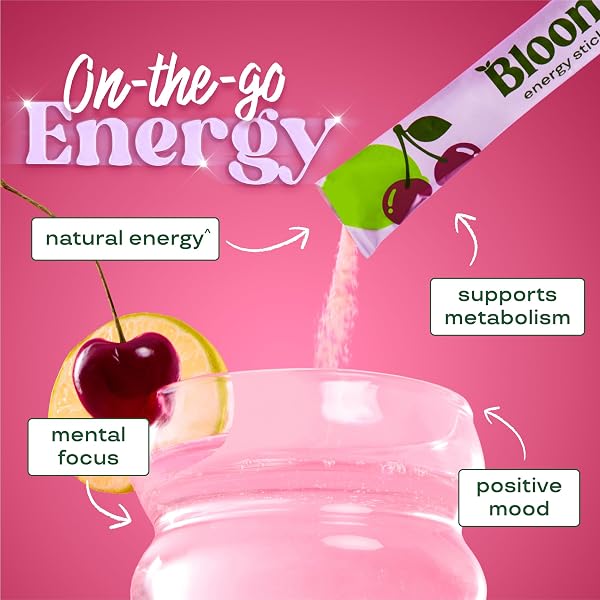 BLOOM NUTRITION ENERGY DRINK POWDER PACKETS, SUGAR FREE ENERGY DRINK MIX WITH L-THEANINE, B VITAMINS & NATURAL CAFFEINE, ON THE GO POWDER STICKS FOR NATURAL ENERGY, 10 CALORIES (10 POUCHES (PACK OF 1), CHERRY LIME)