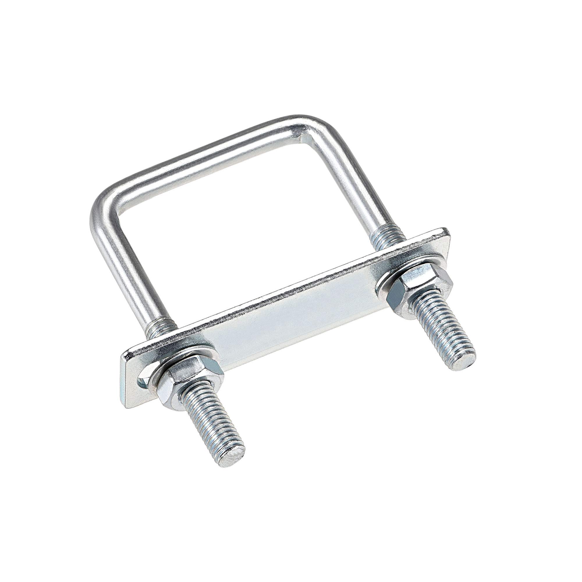 sourcing map Square U-Bolts 2"(50mm) Inner Width Carbon Steel M8 with Nuts, Frame Plate, Round Washers