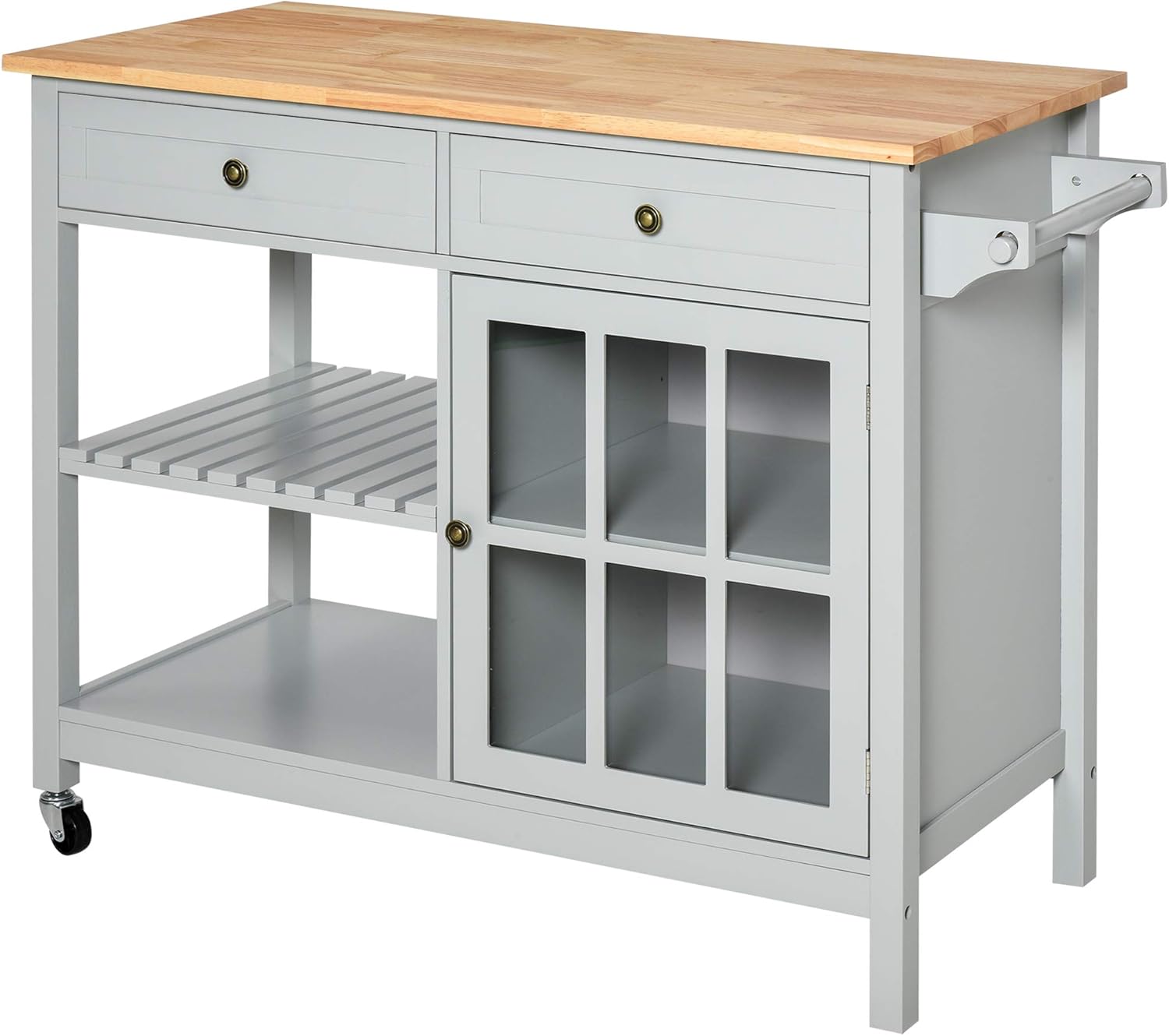 Kitchen Island Utility Storage Cart with Rubber