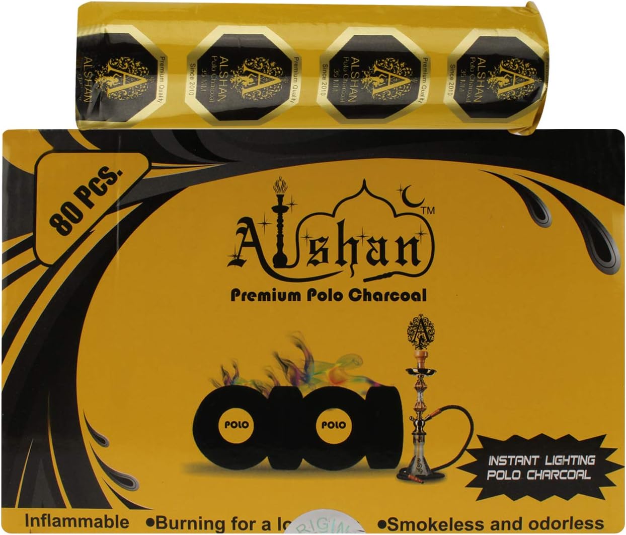 Puff Smart Alshan 40 MM Polo Charcoal for Hookah (80 Pcs)