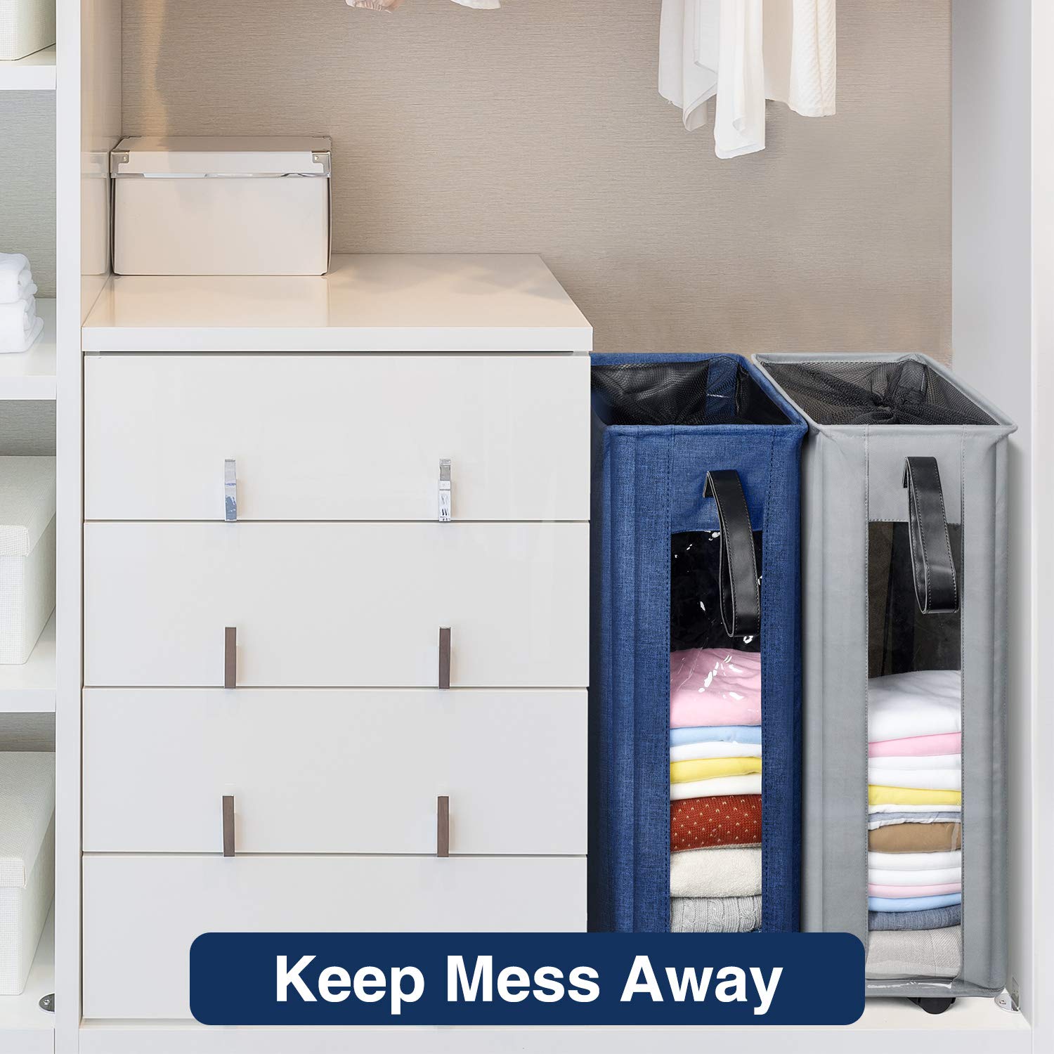 HOUSE DAY Grey 62L Slim Tall Laundry Basket with 360 Degree Swivel Wheels and Durable Handle, Waterproof Rolling Laundry Basket Hamper with Breathable Mesh Cover and Clear