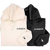 NAZENTI Custom Embroidered Roman Numeral Hoodies, Matching Couples Hoodies, Custom Hoodie For Boyfriend With Initial Heart, Personalized Embroidered Couples Hoodie, Gifts for Him, Boyfriend Gift
