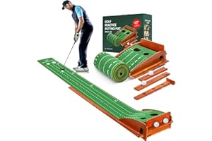 NOONCHILI Putting Green, Indoor Putting Green with Ball Return, 2 Hole Training Indoor Putting Mat, Solid Wood Base with 2 Balls, Putting Green Indoor Set, Best Gift Practice Training Aid Home Office Backyard