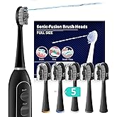 Replacement Heads for Water pik Sonic Fusion 2.0, Extra-Large Size Flossing Toothbrush Head fit for Water pik SF-01 SF-02 SF-03 SF-04 (Black, 5 Count)