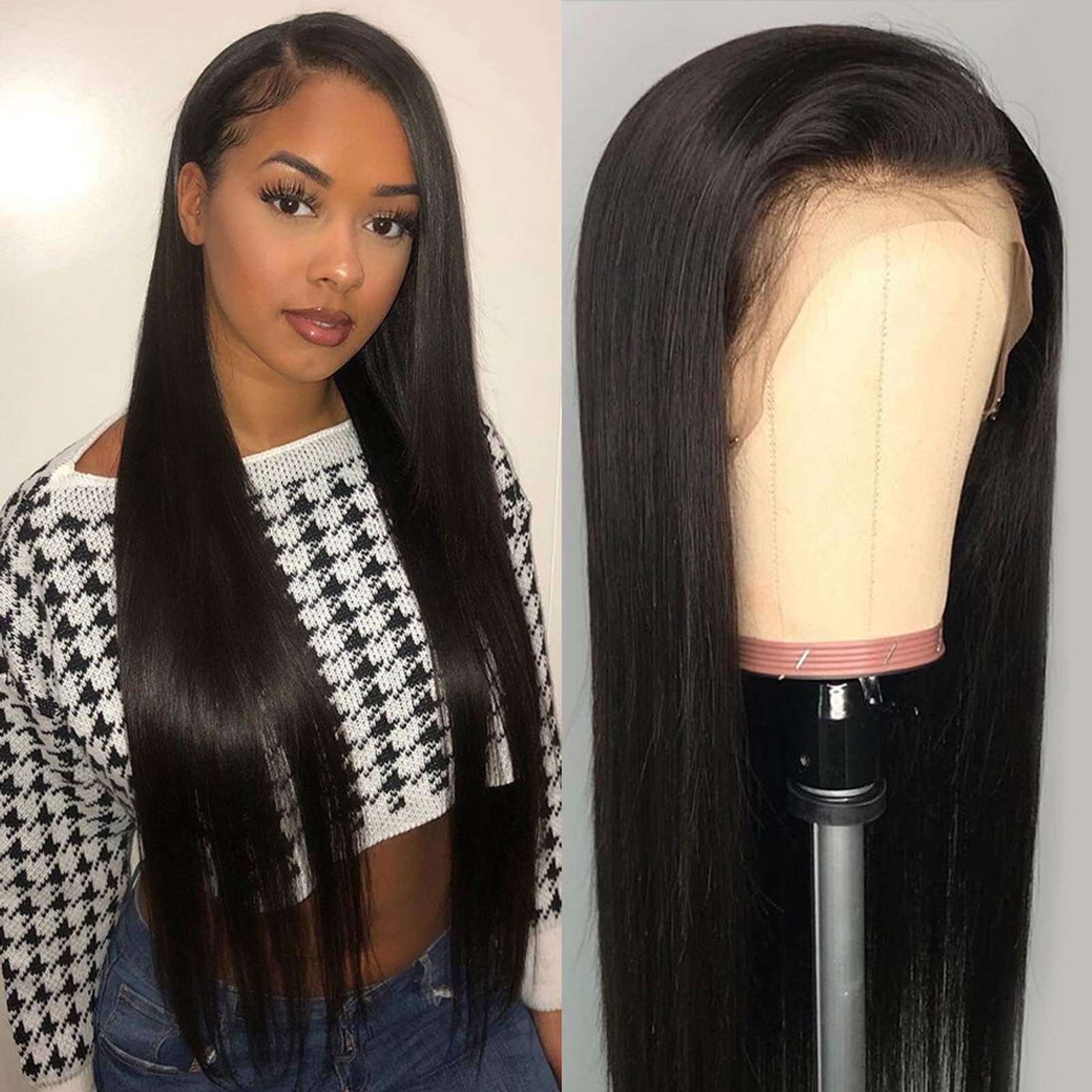 DACHIC 9A Lace Front Wigs Human Hair Wigs for Black Women 150% Density 13x4 Glueless Straight Lace Frontal Wigs Human Hair Pre Plucked Bleached Knots with Baby Hair (16 Inch)