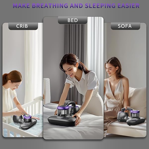 HERSVEN BED VACUUM CLEANER, HANDHELD MATTRESS VACUUM CLEANER WITH HEPA FILTER, UV LIGHT, CLEANER MACHINE DEEP CLEANER FOR BED, PILLOWS, SHEETS, MATTRESSES, SOFAS, FABRIC SURFACES