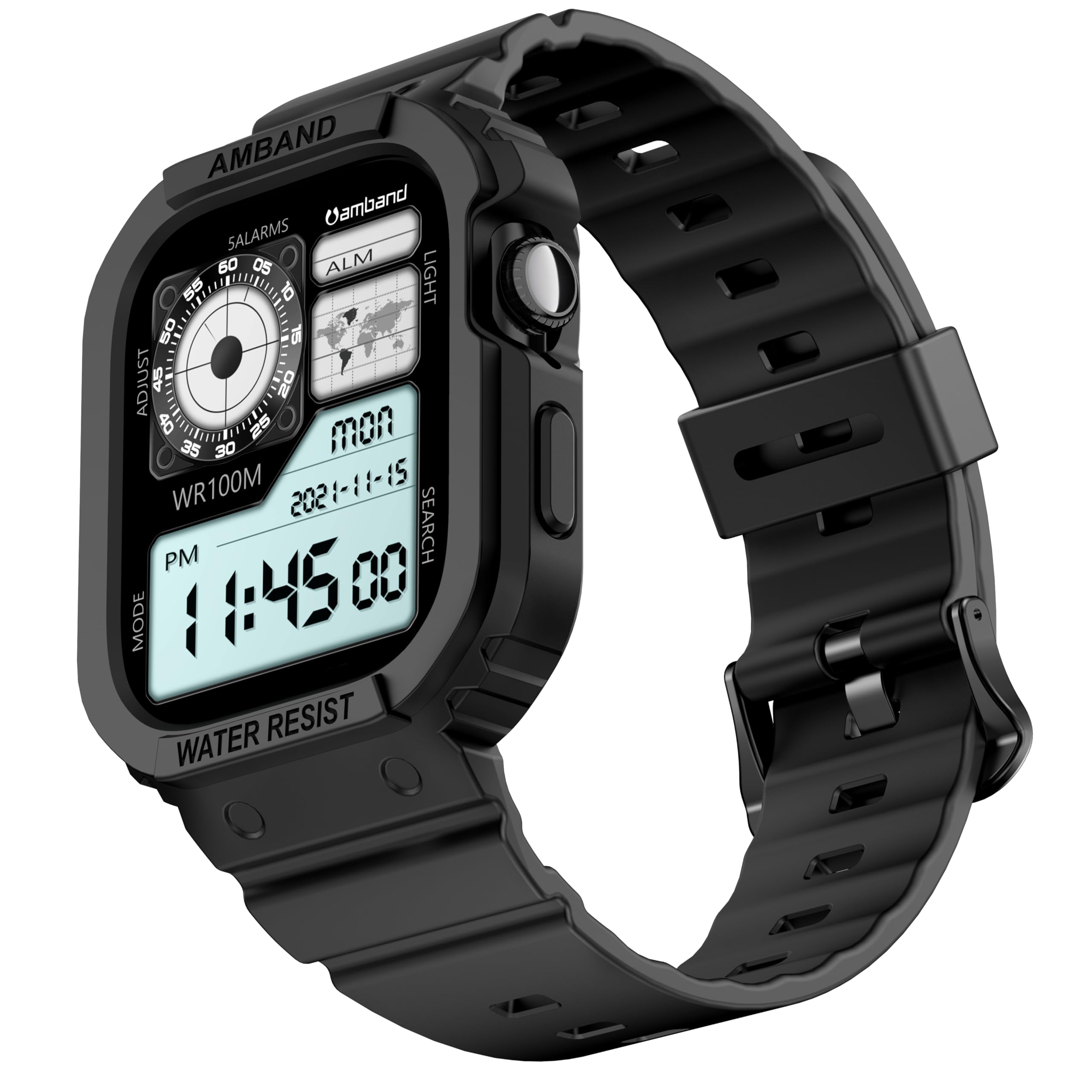 Photo 1 of amBand Rugged Case with Band for Apple Watch Series 10 11 46mm, Shockproof & Protective Sport Bumper Cover, Lightweight & Comfortable Strap for Men & Women, Matte Black