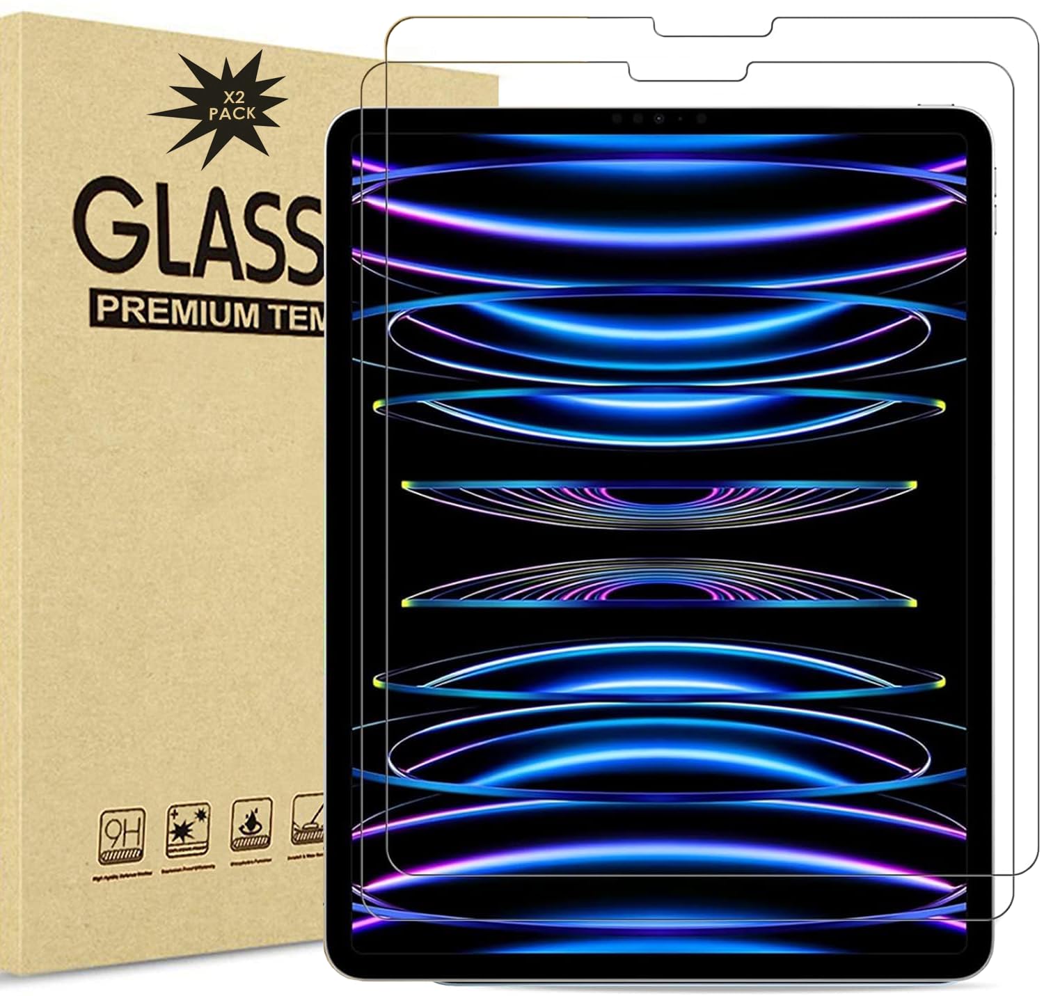 TechDealsUK 2 Pack Screen Protector for iPad Pro 12.9 2022 2021 2020 2018 Tempered Glass 6th/5th/4th/3rd Generation
