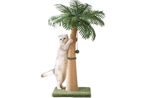 FURLOGY 40'' Tall Cat Scratching Post Cat Tree, Curved Design Cat Scratcher Post with 3 Interactive Balls, Natural Sisal Rope Cat Scratching Posts for Indoor Cats Adults Kittens, Multi-Combinable (Style A)