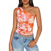 ZESICA Womens Summer Floral Going Out Tank Tops 2026 Off Shoulder Slim Fit Y2K Crop Mesh Top Beach Vacation Outfits