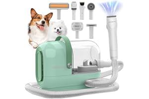HEAPETS Dog Grooming Vacuum Kit, 3L Pet Grooming Vacuum with 7 Pet Grooming Tools, Dog Vacuum for Shedding Grooming at Home with Low Noise Electric Clipper and Brush, Green