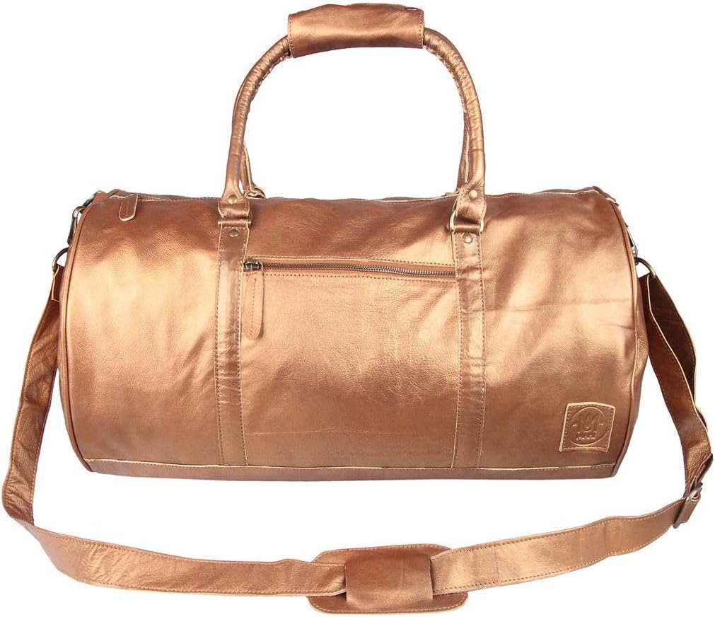Leather Duffle Bag Weekend Bag Overnight Bag Gym Bag in Metallic Bronze Gold by MAHI Leather