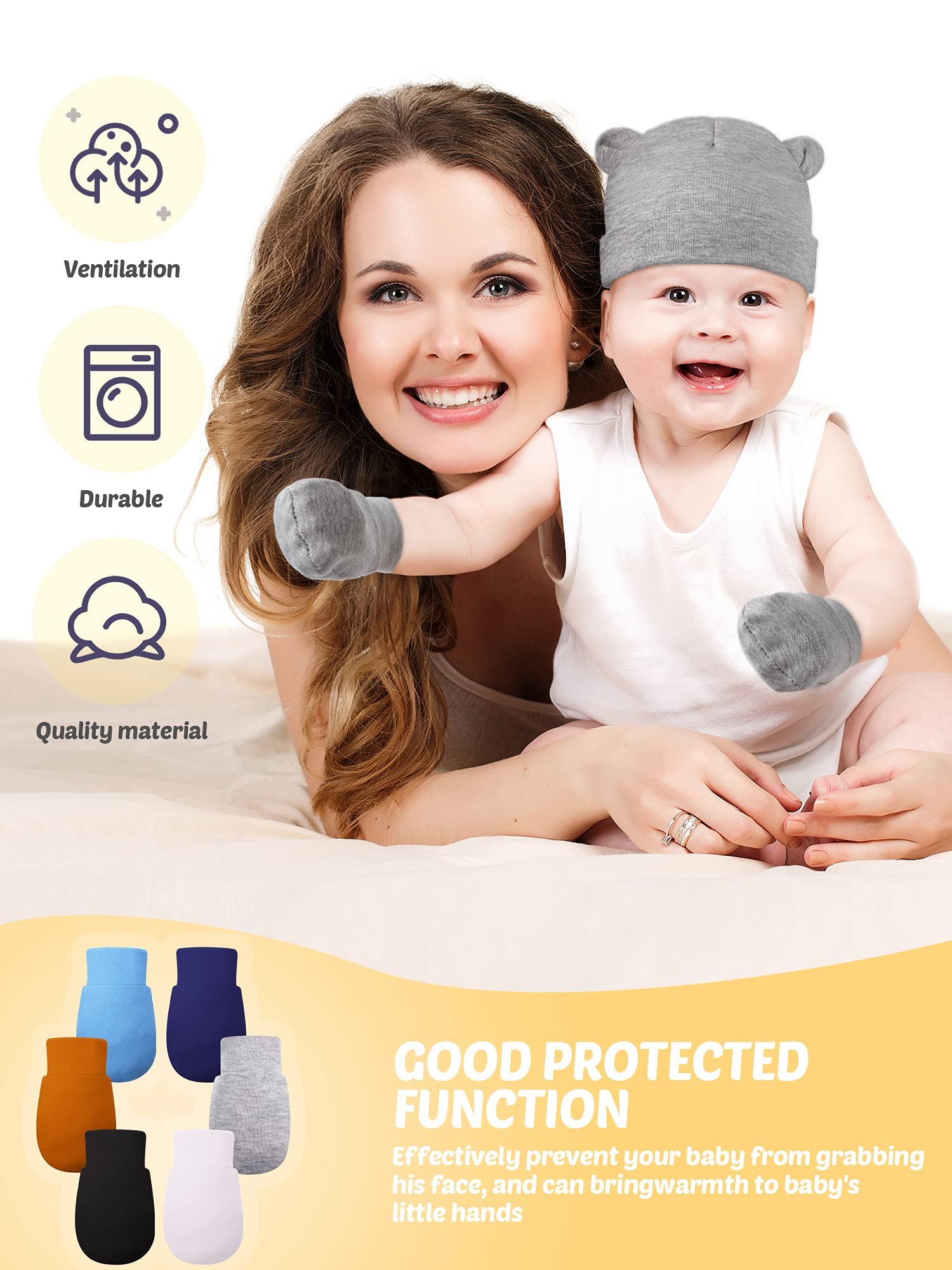 Geyoga 12 Pieces Newborn Hat Mittens Gloves Set Baby Boys Girls Cotton Baby Beanie for 0-12 Months