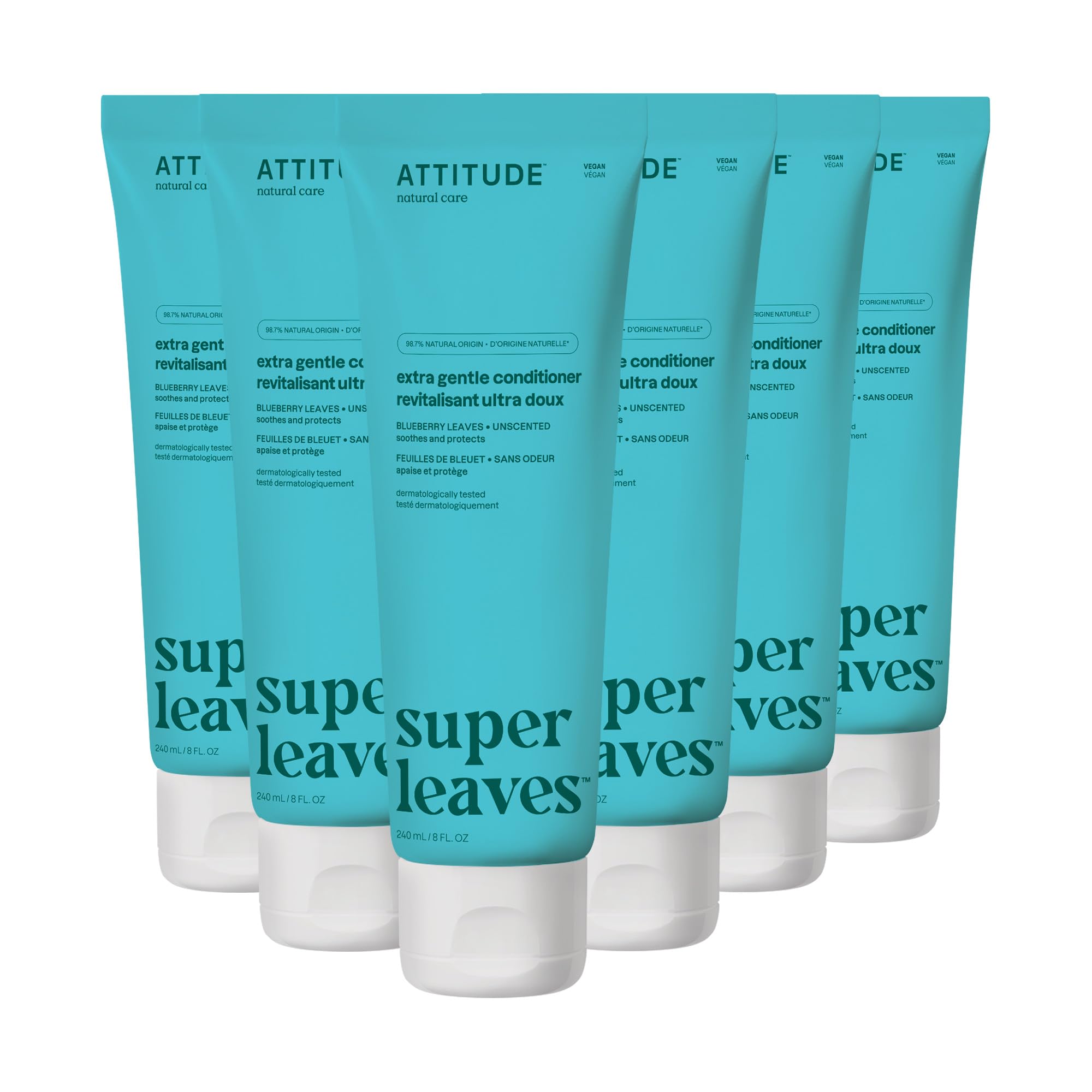 ATTITUDE Extra Gentle Hair Conditioner, Soothes Dry Scalp, Naturally Derived Ingredients, Vegan Detangler, Dermatologically Tested, Unscented, 8 Fl Oz (Pack of 6) Image