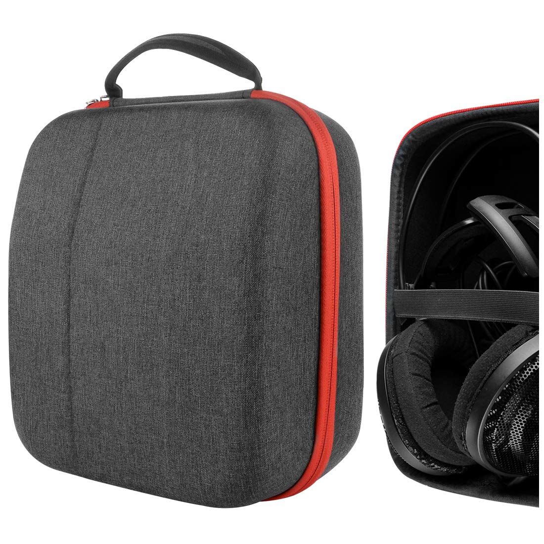 Geekria Shield Headphones Case Compatible with Audio-Technica ATH-R30x, ATH-R50x, ATH-AD700X, ATH-AD900X, Replacement Hard Shell Travel Carrying Bag with Cable Storage (Dark Grey)