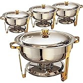 Frizoky Chafing Dishes for Buffet 4 Pack, 6QT Round Chafing Dish Buffet Set Stainless Steel Buffet Food Warmers Sets for Catering Events Parties Dinners with Complete Set,Gold and Silver