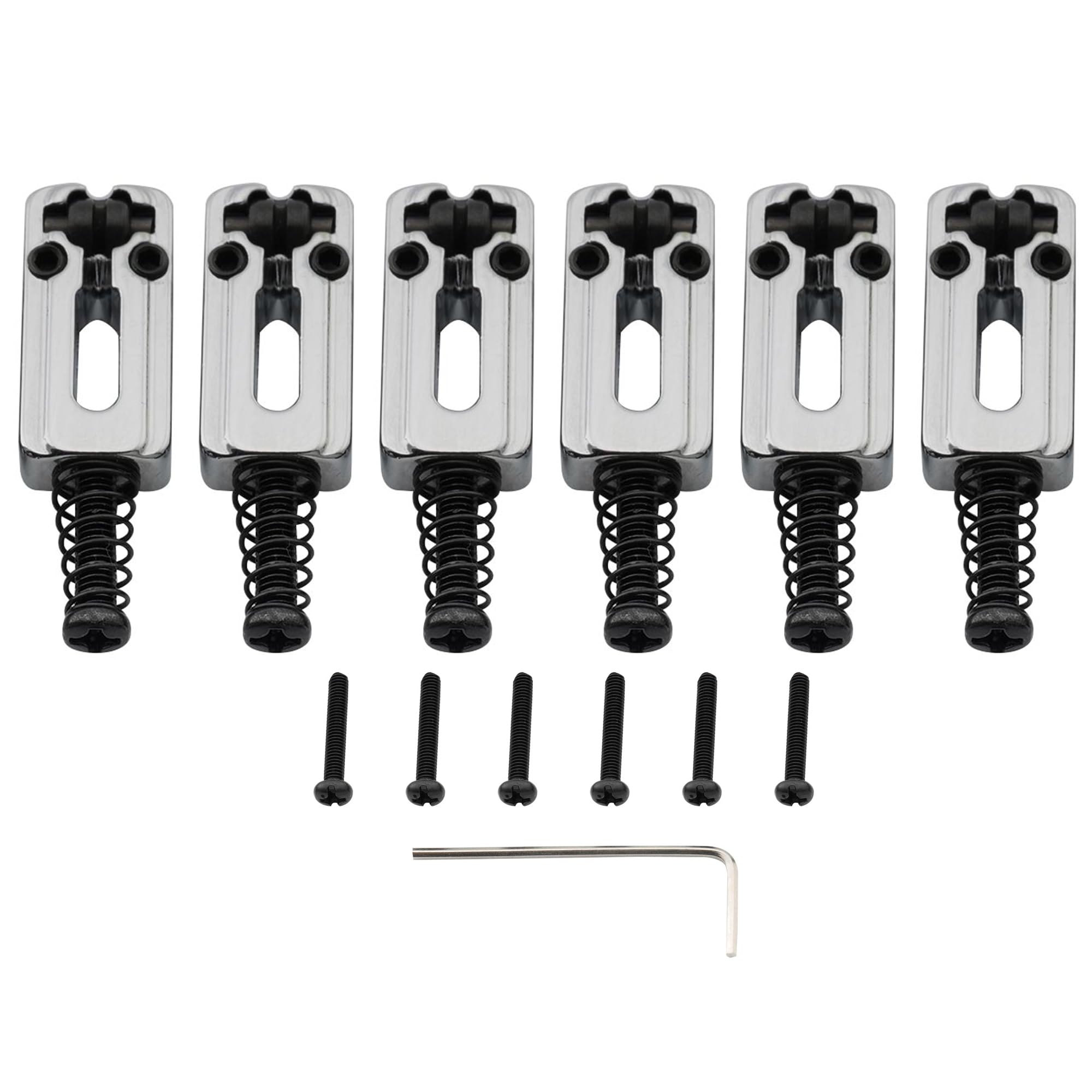 Musiclily Pro 10.8mm Modern Style Zinc Alloy Roller Saddles for Import Strat Tele Electric Guitar, Chrome (Set of 6)