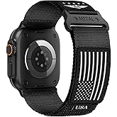 Rugged Nylon for Apple Watch Ultra 2/ Ultra 3 Band Series 11/10/9/8/7/6/5/4/3/SE iWatch Bands Men,Soft Woven Stars-Stripes Flag Wristbands Strap for Apple Watch Ultra 3/2/1 49mm 46mm 45mm 44mm 42mm