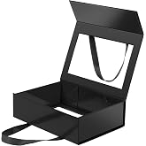 JINGUAN Magnetic Closure Gift Boxes with Lids for Presents Black | Clear Magnetic Gift Box for Present with Windows and Handles, Groomsman Proposal Box, 10.5x7.5x3 Inches