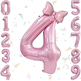 Kaemi 40 Inch Number 4 Balloon with Bow Balloons Set Large Pink Birthday Number Balloons Foil Balloons for Baby Shower 4th Birthday Party Decorations