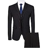 Mens 3 Piece Pinstripe Suit Slim Fit Casual Dress Suits Blazer + Vest + Pants