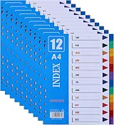 ROSSHINE 10 Pack 1-12 Part File Dividers A4 11-Hole Multi-Color Content List