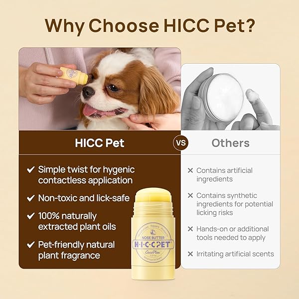 HICC PET NOSE BALM FOR DOG & CAT – MOISTURIZES REPAIRS SOOTHES DRY/CRACKED NOSE – DOGS SNOUT SOOTHER WITH FERMENTED COCONUT OIL, DOG NOSE BUTTER DAILY CARE & PROTECTION – ALL NATURAL & LICK SAFE