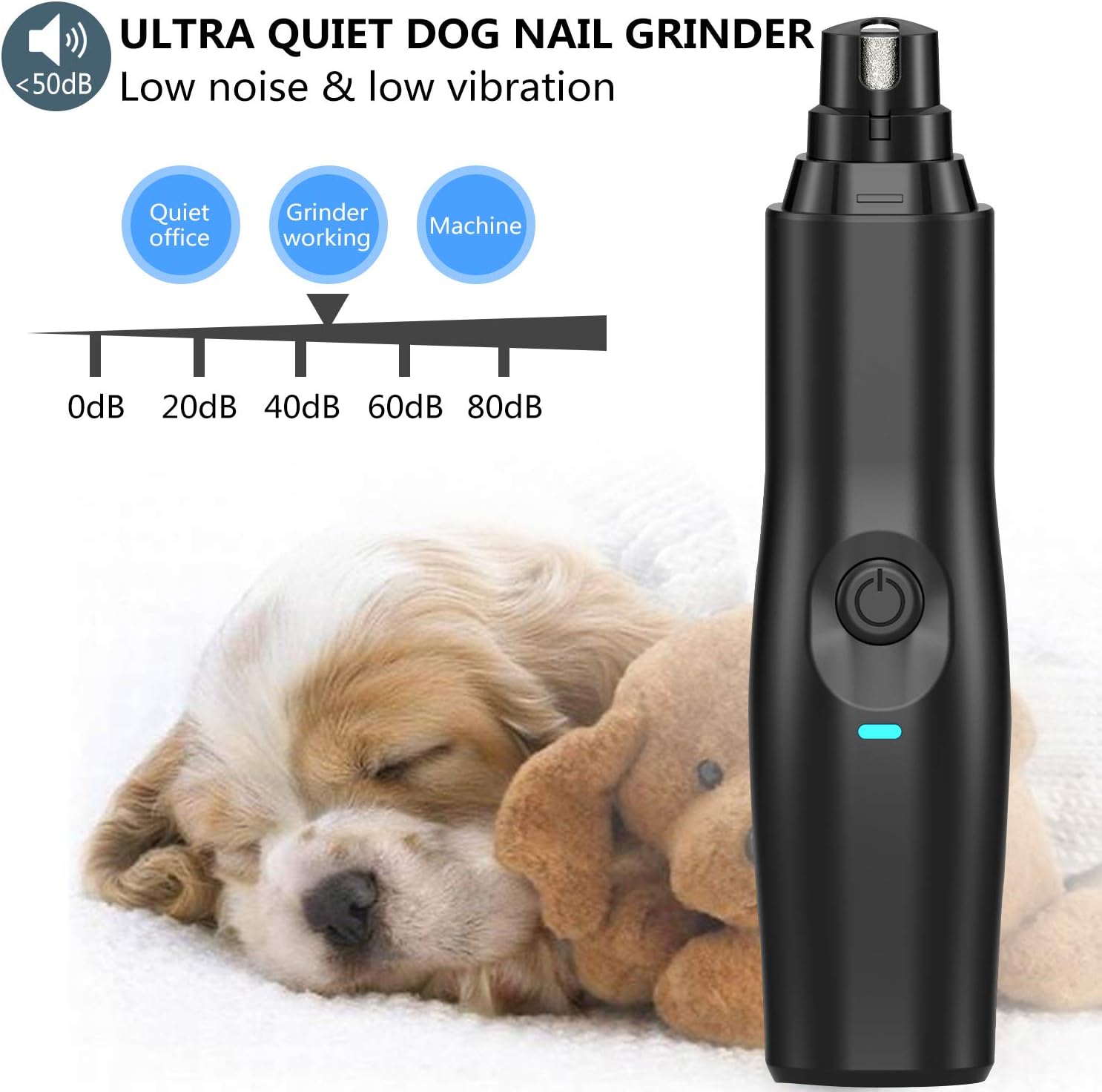 Bonve Pet Dog Nail Grinders, Electric Dog Nail File, Rechargeable dog nail trimmer for Small
