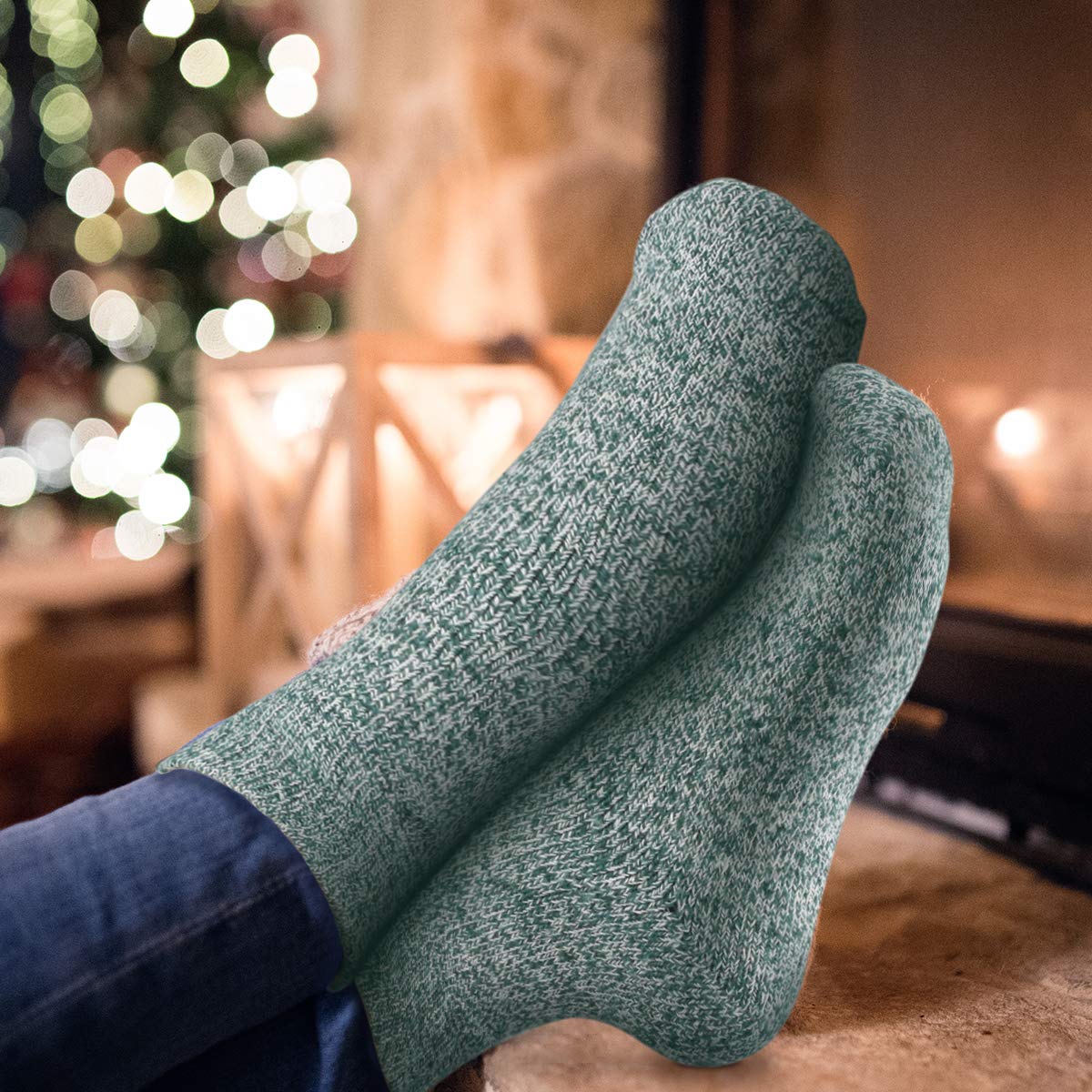 6 Pairs Womens Winter Socks Vintage Style Colorful Winter Warm Thick Knit Wool Cozy Crew Socks