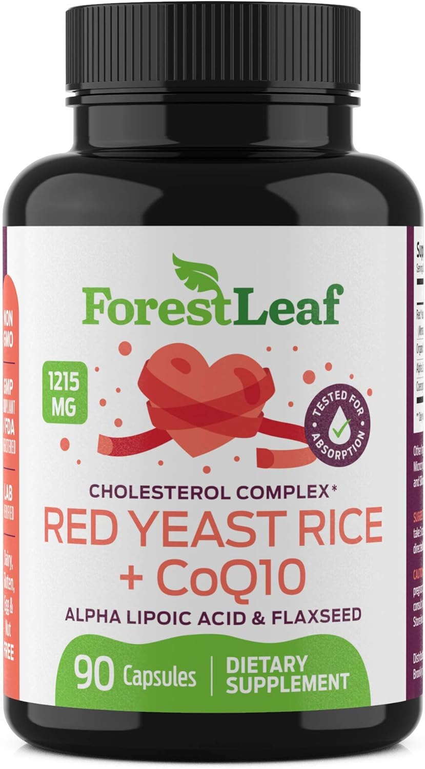 Red Yeast Rice Care with COQ-10 and Organic Flaxseed - Supports Cardiovascular Health - 1215mg - 90 Vegetable Capsules - Daily Dietary Supplements: Health & Personal Care