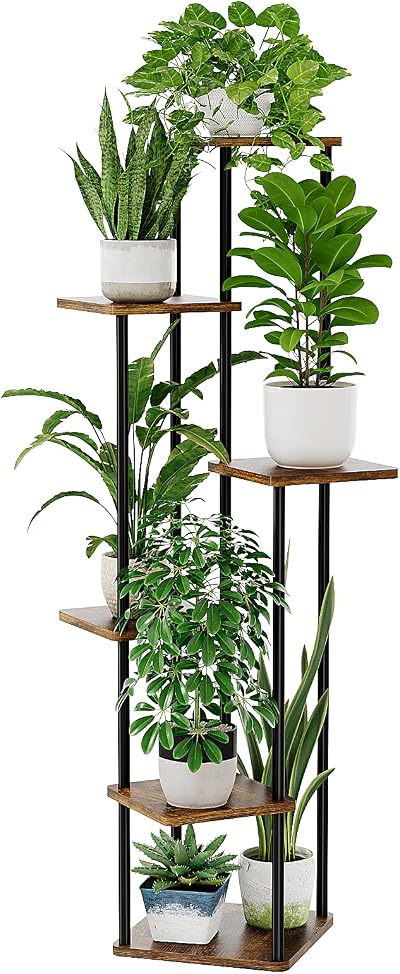Bamworld 6-Tier Tall Plant Stand Indoor Metal Shelf Corner Display