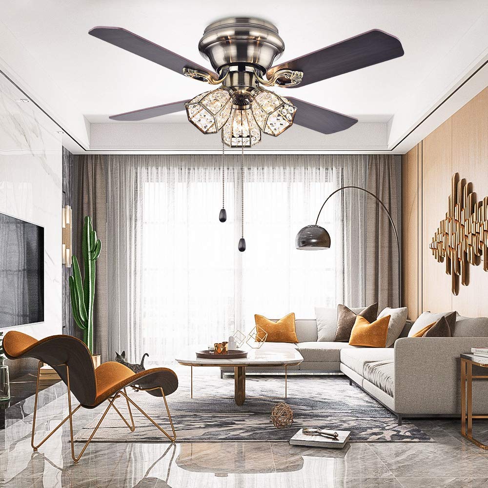 Black Friday LuxureFan Flush Mount Crystal Ceiling Fan Light Fixture